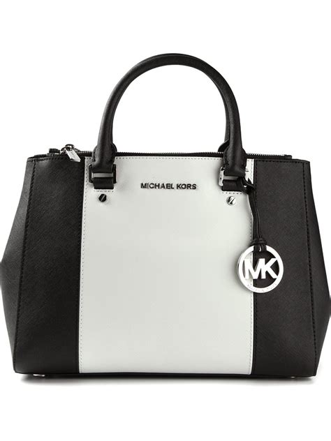 michael kors black and white logo|Michael Kors black leather tote.